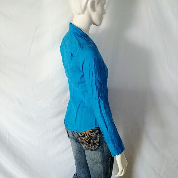 NWOT Frank & Eileen Barry Turquoise Linen Shirt - Picture 5 of 8